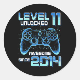 Sticker Rond Niveau 11 Débloqué Vidéo Party Anniversaire 11 Ans