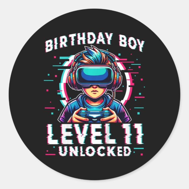 Sticker Rond Niveau 11 Déverrouillé 11 ans Anniversaire Gamer F (Devant)