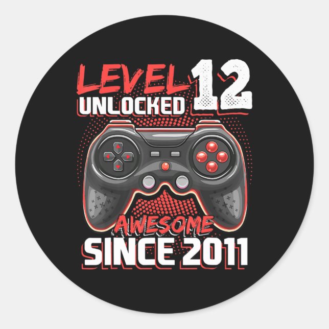 Sticker Rond Niveau 12 Déverrouillé Awesome 2011 jeu vidéo 12th (Devant)