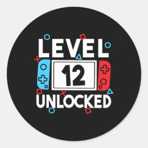 Sticker Rond Niveau 12 Déverrouillé Jeu vidéo 12e Anniversaire 