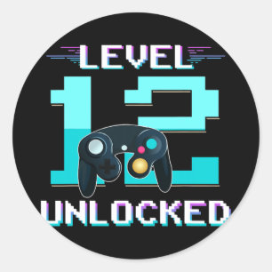 Sticker Rond Niveau 12 Gamer déverrouillé 12e anniversaire Cade