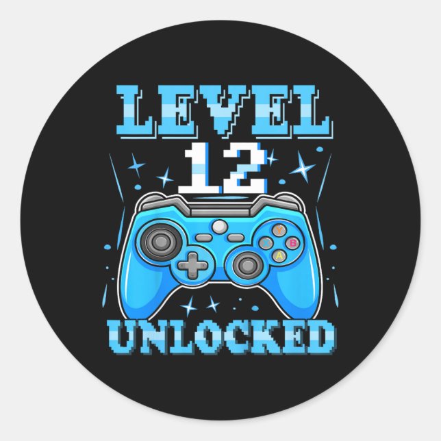 Sticker Rond Niveau 12 Gamer déverrouillé 12e Anniversaire Vidé (Devant)