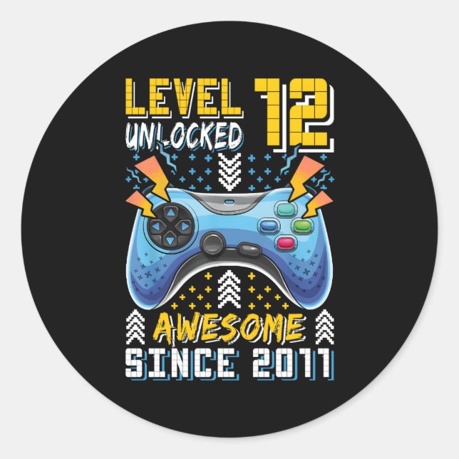 Sticker Rond Niveau 12 Jeu Vidéo Déverrouillé 12E Jeu (Devant)