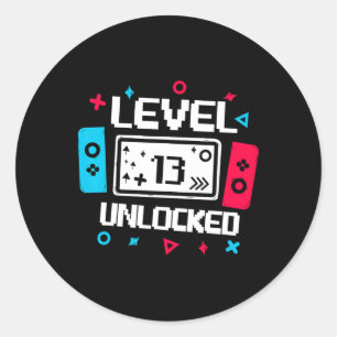 Sticker Rond Niveau 13 Jeu déverrouillé 13e Anniversaire Vidéo