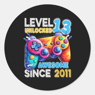 Sticker Rond Niveau 13 Jeu vidéo déverrouillé 13e anniversaire