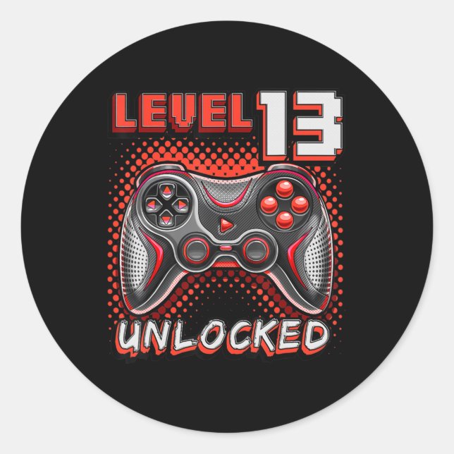 Sticker Rond Niveau 13 Jeu vidéo déverrouillé 13e Jeu d'anniver (Devant)
