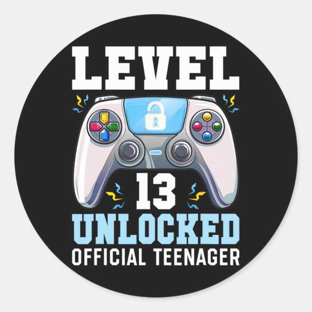 Sticker Rond Niveau 13 Jeu vidéo déverrouillé 13e Jeu d'anniver (Devant)