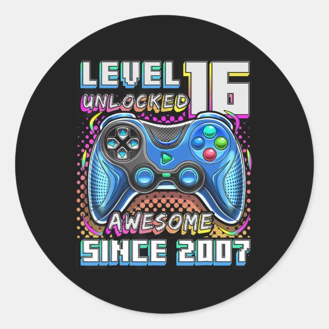 Sticker Rond Niveau 16 Déverrouillé Awesome 2007 jeu vidéo 16th (Devant)