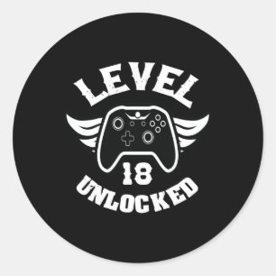 Sticker Rond Niveau 18 Débloqué 18 Anniversaire Gaming 18 Anniv
