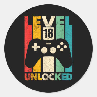 Sticker Rond Niveau 18 débloqué 18e anniversaire jeu vidéo rétr