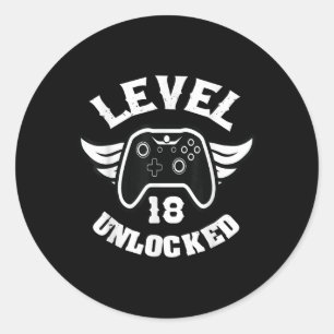 Sticker Rond Niveau 18 Déverrouillé 18 Anniversaire Jeu 18 Anni