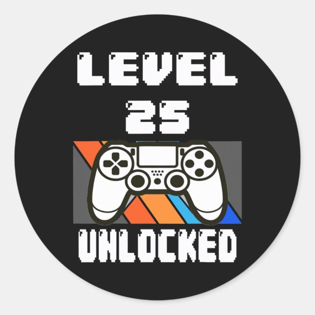 Sticker Rond Niveau 25 Jeu vidéo déverrouillé 25e anniversaire  (Devant)