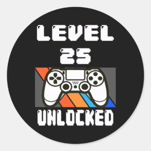 Sticker Rond Niveau 25 Jeu vidéo déverrouillé 25e anniversaire 