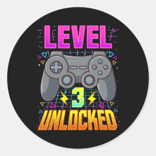 Sticker Rond Niveau 3 Débloqué T-Shirt Jeu Vidéo Garçons 3e Ann