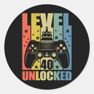 Sticker Rond Niveau 40 Jeu vidéo déverrouillé Jeu 40e Anniversa