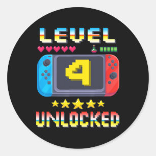 Sticker Rond Niveau 4 Débloqué Chemise 4ème Anniversaire Jeu Vi