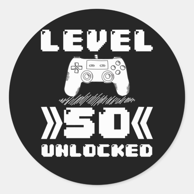 Sticker Rond Niveau 50 Déverrouillé 50e anniversaire 50 ans Jou (Devant)