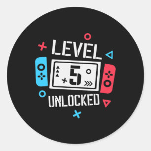 Sticker Rond Niveau 5 Déverrouillé 5e anniversaire garçon amusa