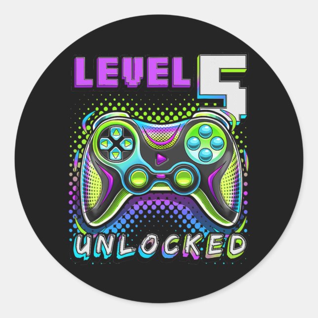 Sticker Rond Niveau 5 Jeu vidéo déverrouillé 5e Jeu d'anniversa (Devant)