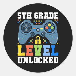 Sticker Rond Niveau 5e Débloqué Gamer Premier Jour D'école