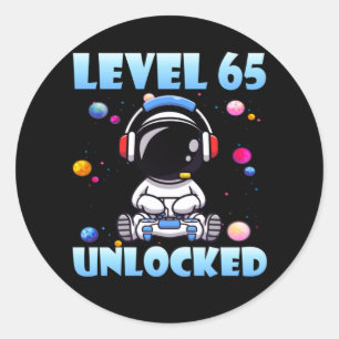 Sticker Rond Niveau 65 Déverrouillé Jeu vidéo 65e Anniversaire 