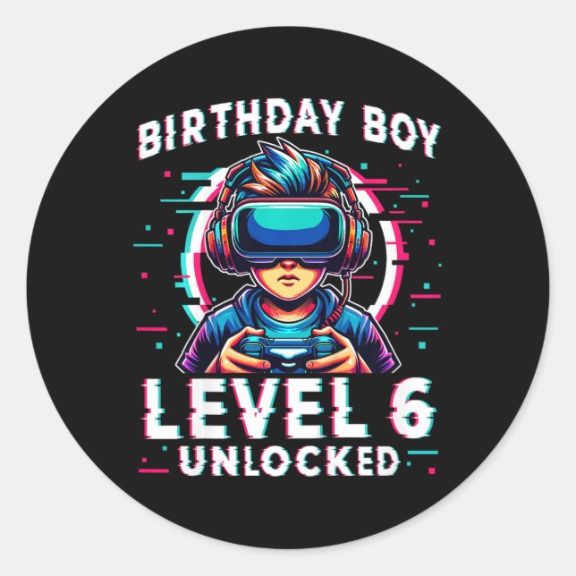 Sticker Rond Niveau 6 Déverrouillé 6 Anniversaire Joueur Amusan (Devant)