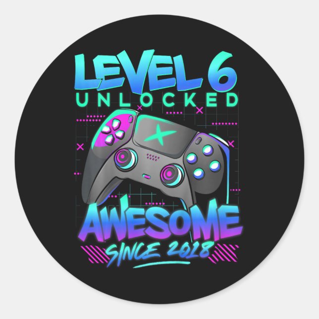 Sticker Rond Niveau 6 Déverrouillé 6 ans Garçon Anniversaire Ca (Devant)