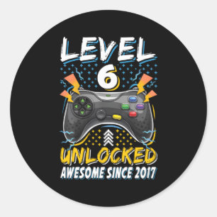 Sticker Rond Niveau 6 Gamer déverrouillé 6E Anniversaire 6