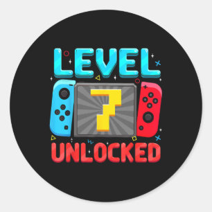 Sticker Rond Niveau 7 Débloqué 7e Anniversaire Garçon Joueur 7
