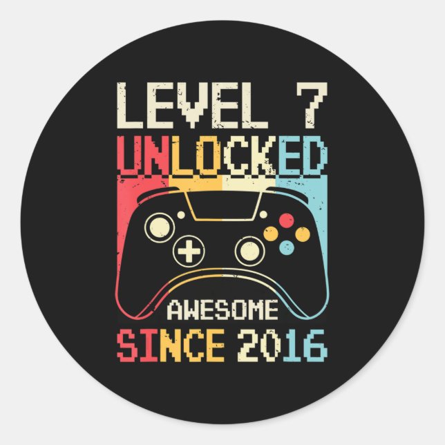 Sticker Rond Niveau 7 Jeu vidéo déverrouillé 7e Jeu d'anniversa (Devant)