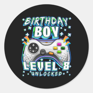 Sticker Rond Niveau 8 Débloqué Jeu Vidéo 8ème Anniversaire Garç