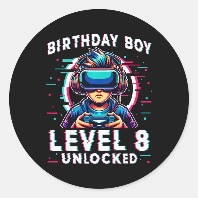 Sticker Rond Niveau 8 Déverrouillé 8 Anniversaire Joueur Amusan (Devant)