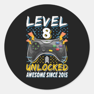 Sticker Rond Niveau 8 Jeu déverrouillé 8E Anniversaire 8