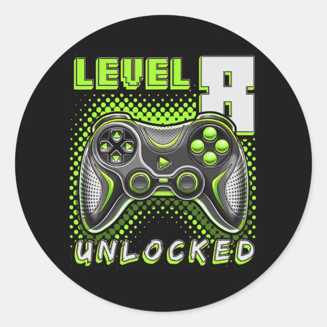 Sticker Rond Niveau 8 Jeu vidéo déverrouillé 8e Jeu d'anniversa (Devant)
