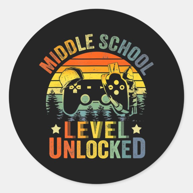 Sticker Rond Niveau de jeu vidéo déverrouillé collège retour à  (Devant)
