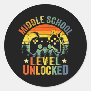 Sticker Rond Niveau de jeu vidéo déverrouillé collège retour à 