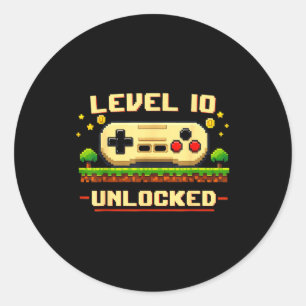 Sticker Rond Niveau drôle 10 débloqué jeu vidéo 10e anniversair