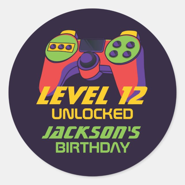 Sticker Rond Niveau Jeux vidéo déverrouillés Ado Joueur Anniver (Devant)