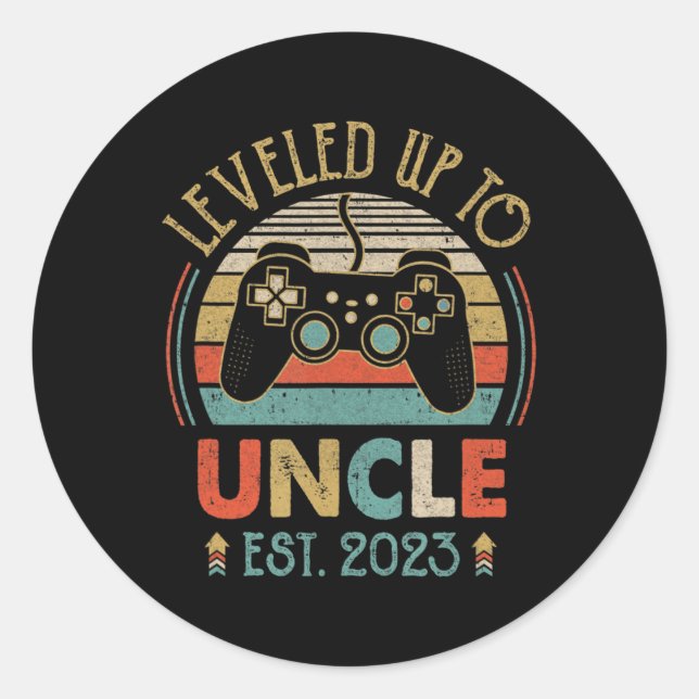 Sticker Rond Niveau Jusqu'À Oncle 2023 Jeu Vidéo Promu À Un (Devant)