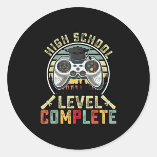 Sticker Rond Niveau lycée Complet Gamer School Graduation