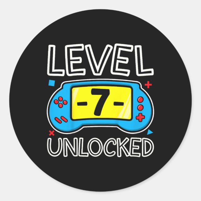 Sticker Rond Niveau Sept Jeu Vidéo Déverrouillé Garçons Anniver (Devant)