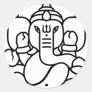 Sticker Rond No. 3 (blanc noir) d'éléphant de Ganesha