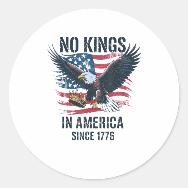 Sticker Rond No Kings In America Since 1776 Minimal Clean (Devant)