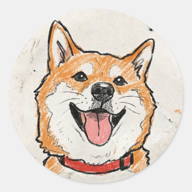 Sticker Rond No Thoughts, Just Vibes – Happy Shiba (Devant)