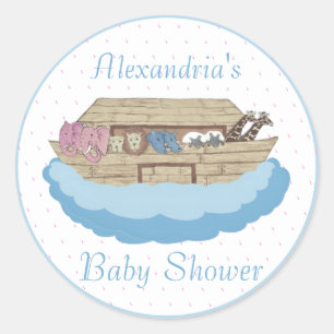 Sticker Rond Noah's Ark Baby Boy Baby shower bleu