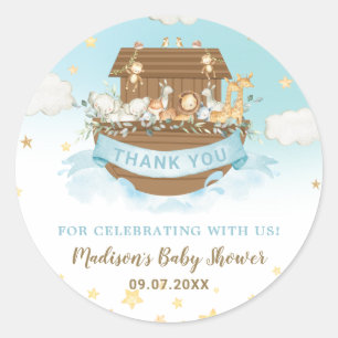 Sticker Rond Noah's Ark Cute Animaux Garçon Baby shower d'anni
