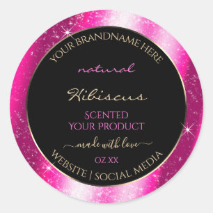 Sticker Rond Noble Hot Rose Parties scintillant Cadre Étiquett