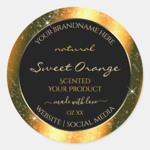 Sticker Rond Noble Orange Sparkle Parties scintillant Cadre Éti