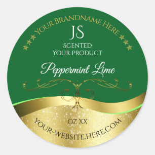 Sticker Rond Noble Wavy Gold Décor Vert foncé Monogramme Étique