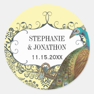 Sticker Rond Noces de tourtereaux perruche marine et moutarde a